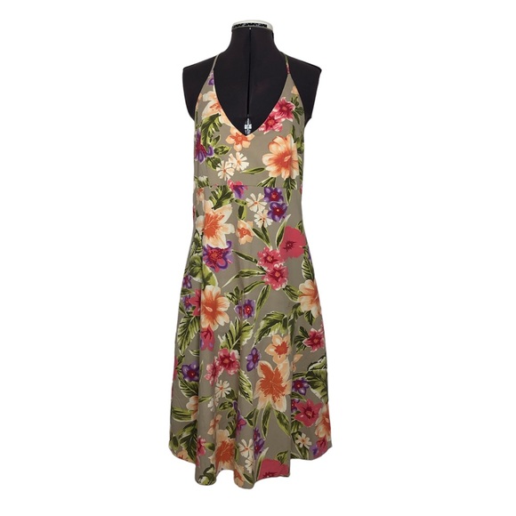 Rave Stretch Cotton Made USA Vintage Open Back Tie Neck A Line Floral Dress XL - Picture 1 of 15